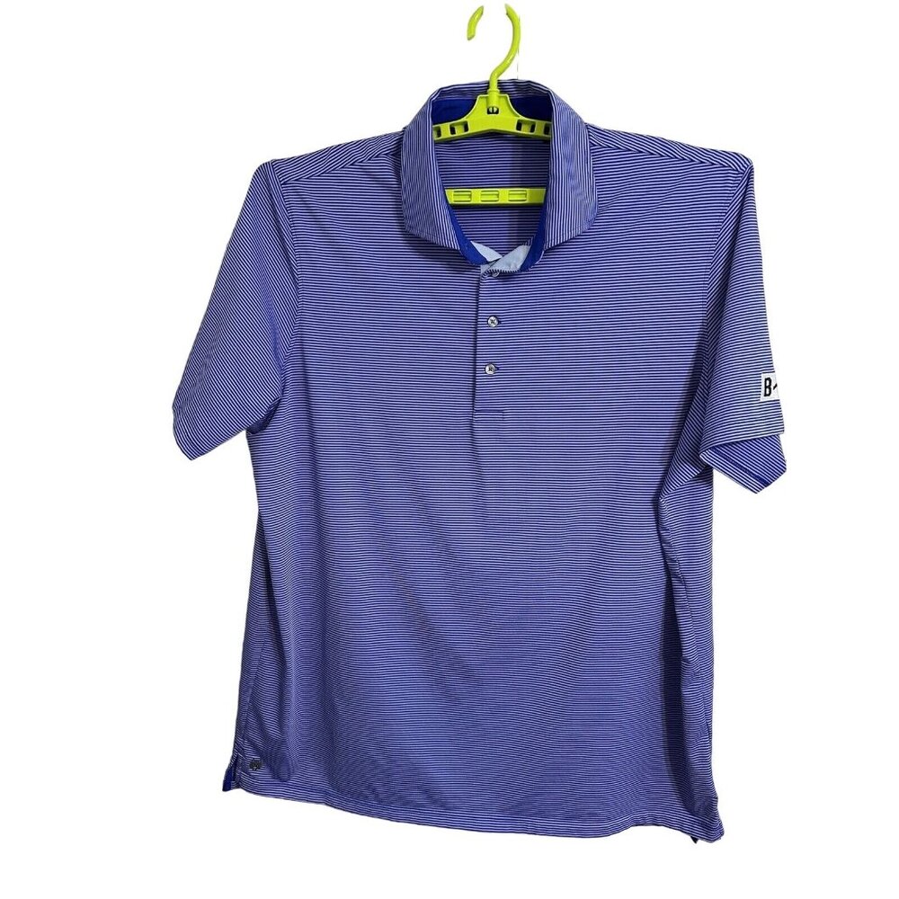 Greyson Men’s Golf Wolf Polo Shirt XXL Blue & White Stripe Stretch Performance